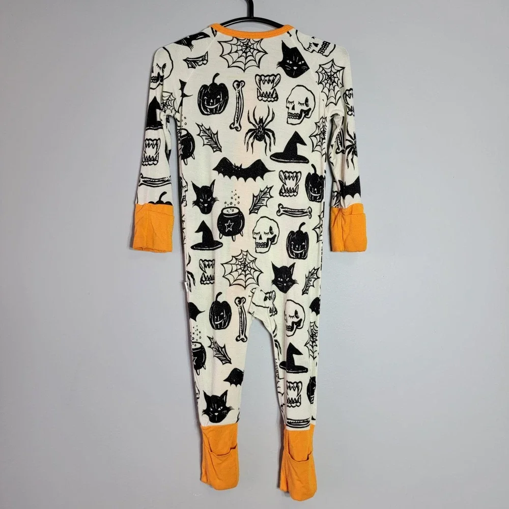 Little Sleepies Bamboo Halloween Pajamas 3-6 Months Footie Pajamas Skull Pumpkin